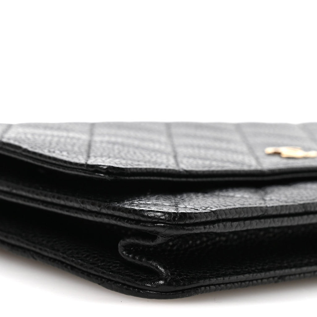 Caviar Quilted Wallet on Chain WOC Black