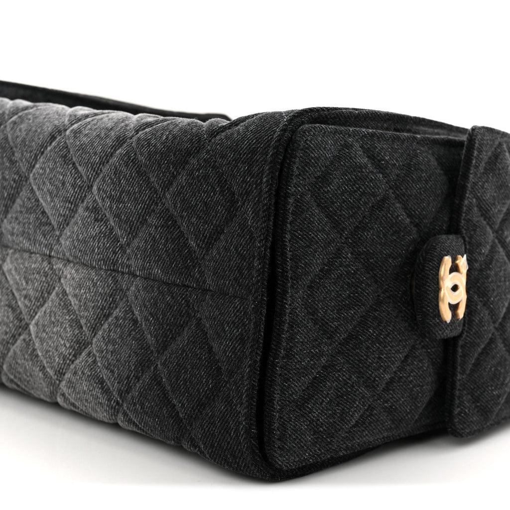 Washed Denim Quilted Small Chanel 25 Handbag Black