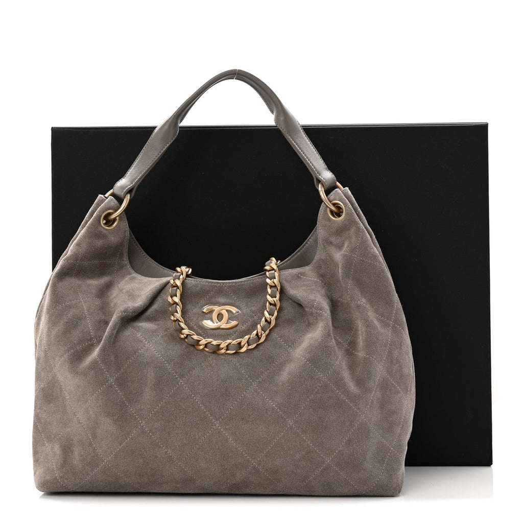 Suede Quilted Large Hobo Dark Grey