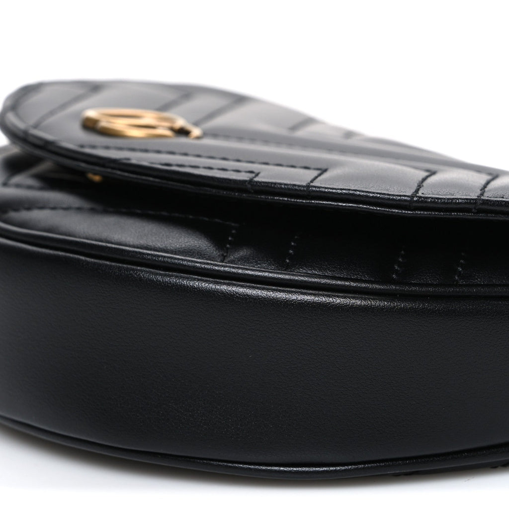 Calfskin Matelasse Mini GG Marmont Chain Half Moon Crossbody Bag Black