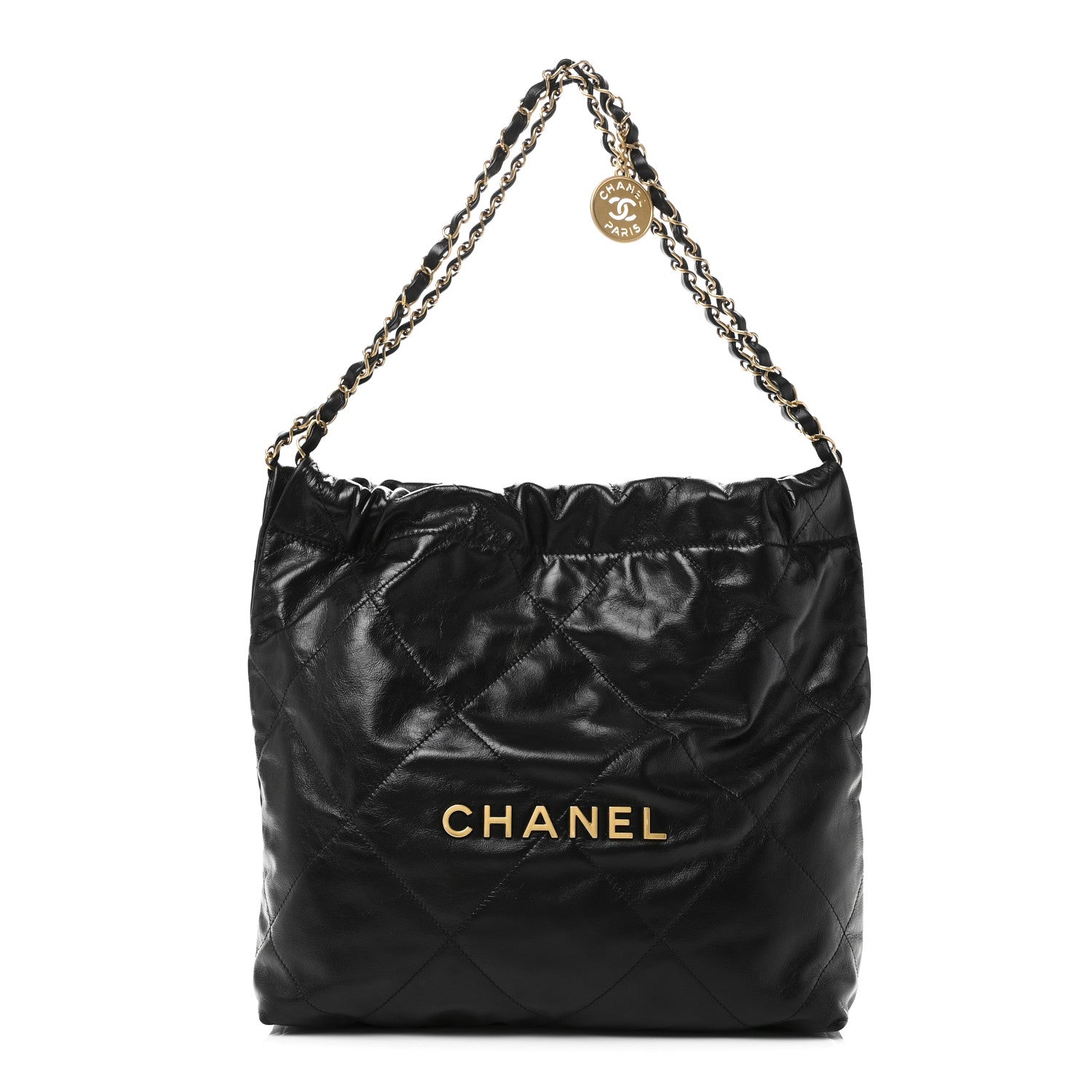 Shiny Calfskin Quilted Small Chanel 22 Black