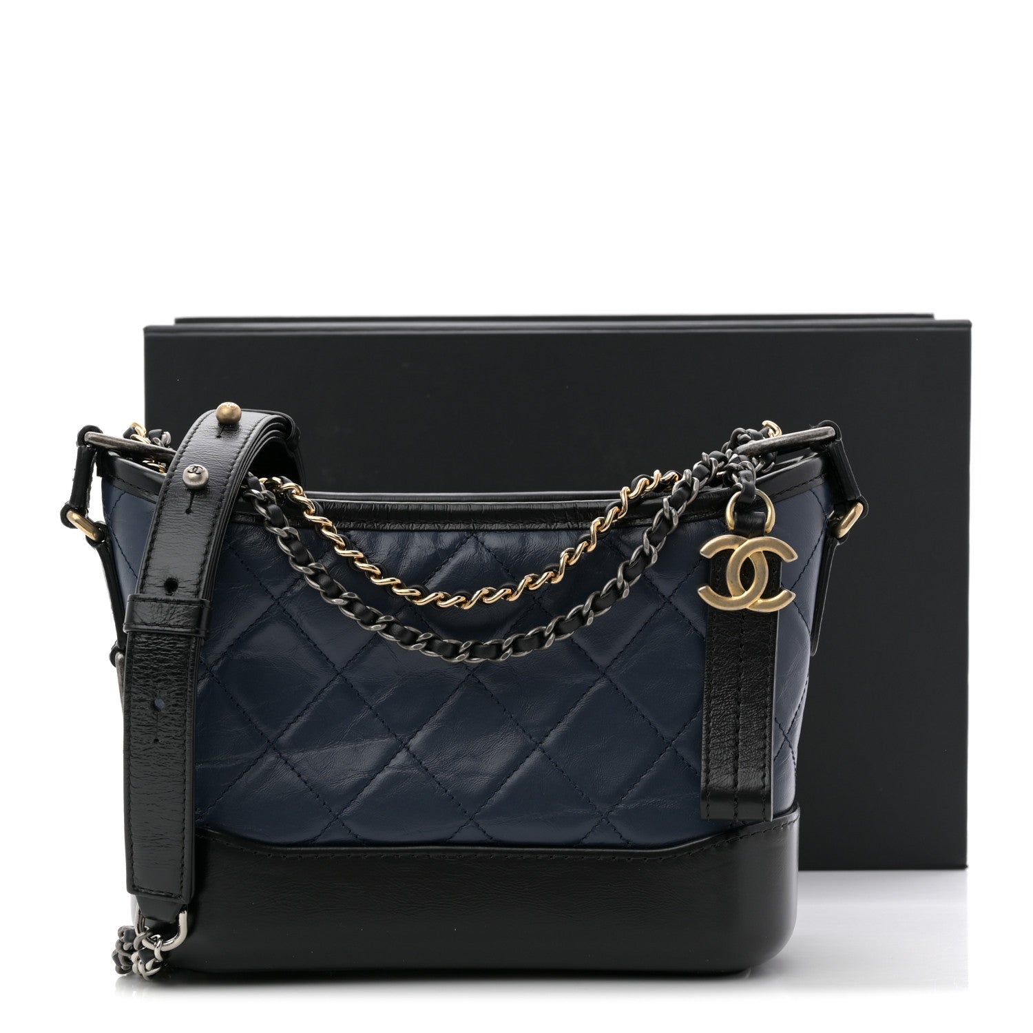 Aged Calfskin Quilted Small Gabrielle Hobo Navy Black