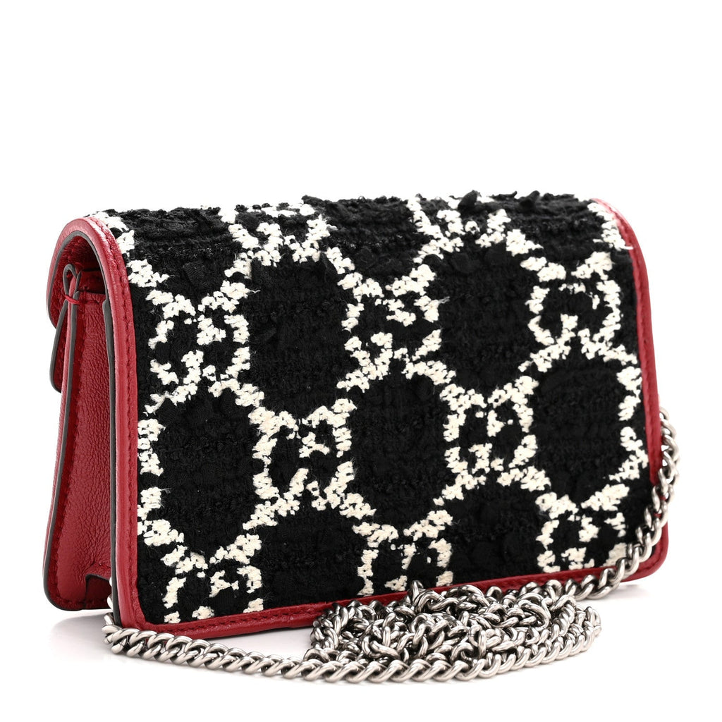 Tweed GG Monogram Super Mini Dionysus Shoulder Bag Black White Romantic Cherry