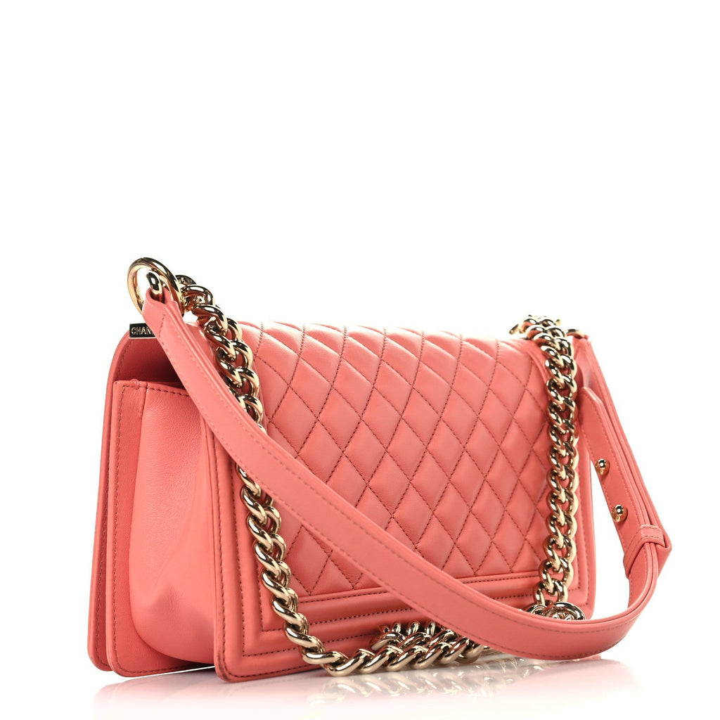Lambskin Quilted Medium Boy Flap Coral