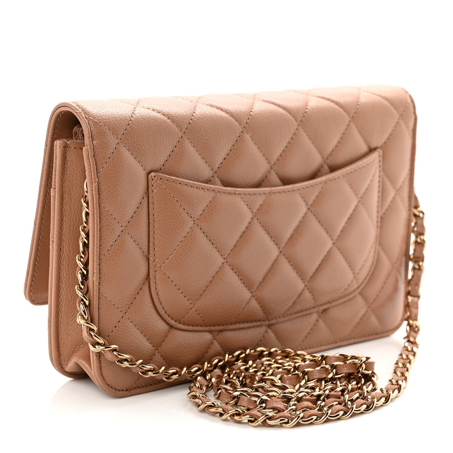 Caviar Quilted Wallet on Chain WOC Dark Beige