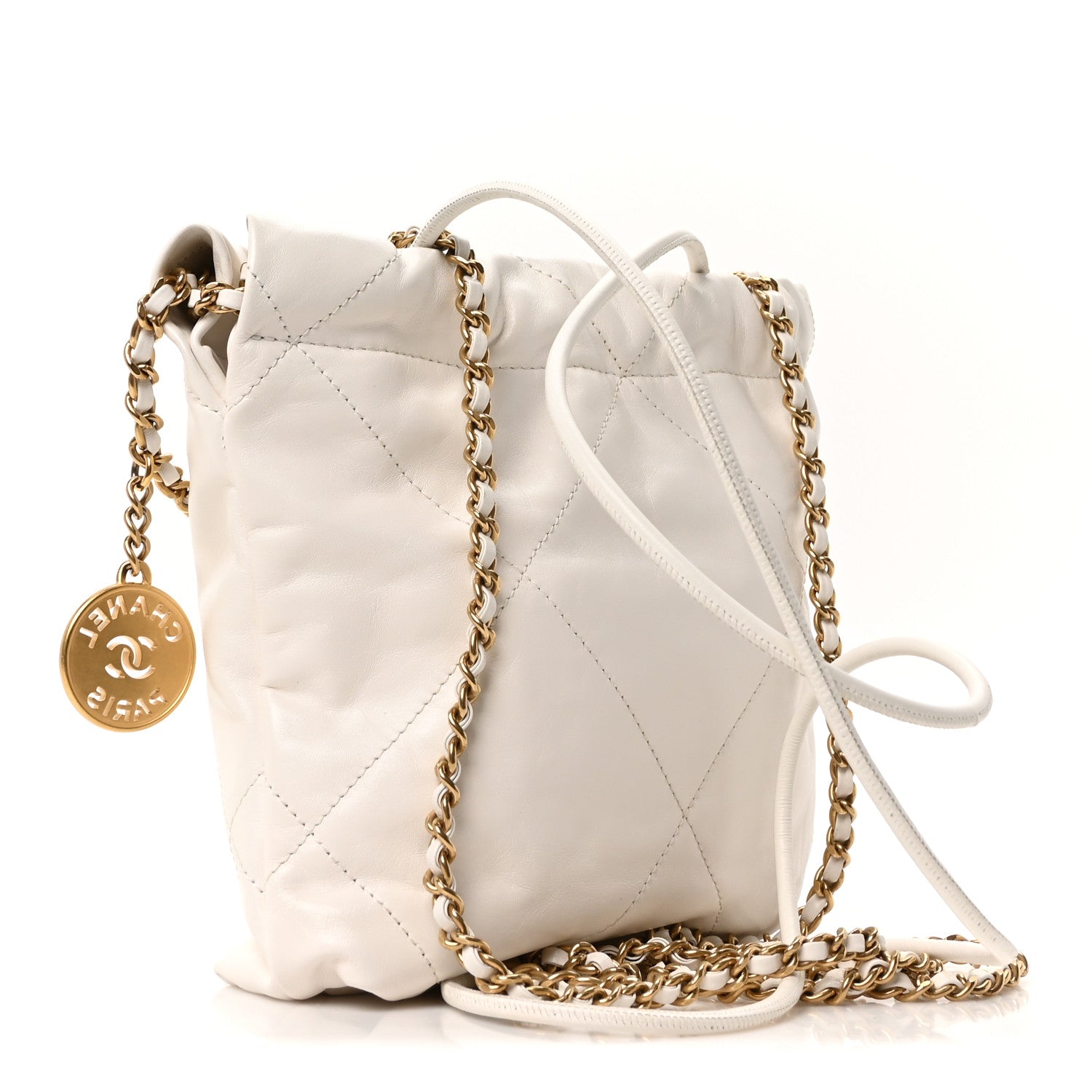 Shiny Calfskin Quilted Mini Chanel 22 White