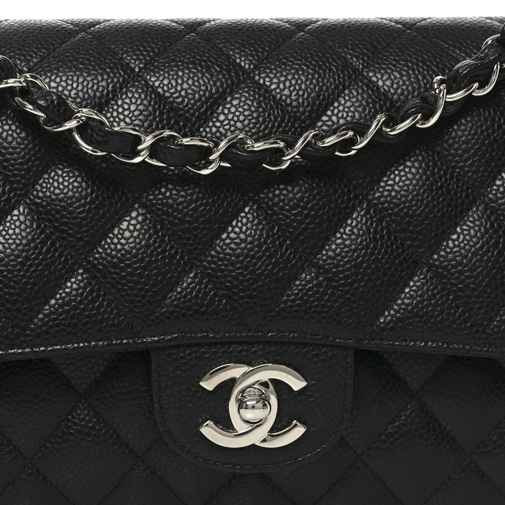 Caviar Quilted Medium Double Flap Black