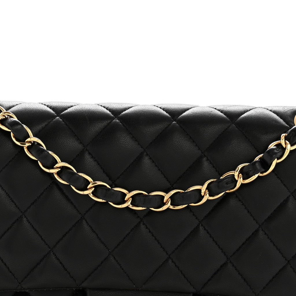 Lambskin Quilted Medium Double Flap Black