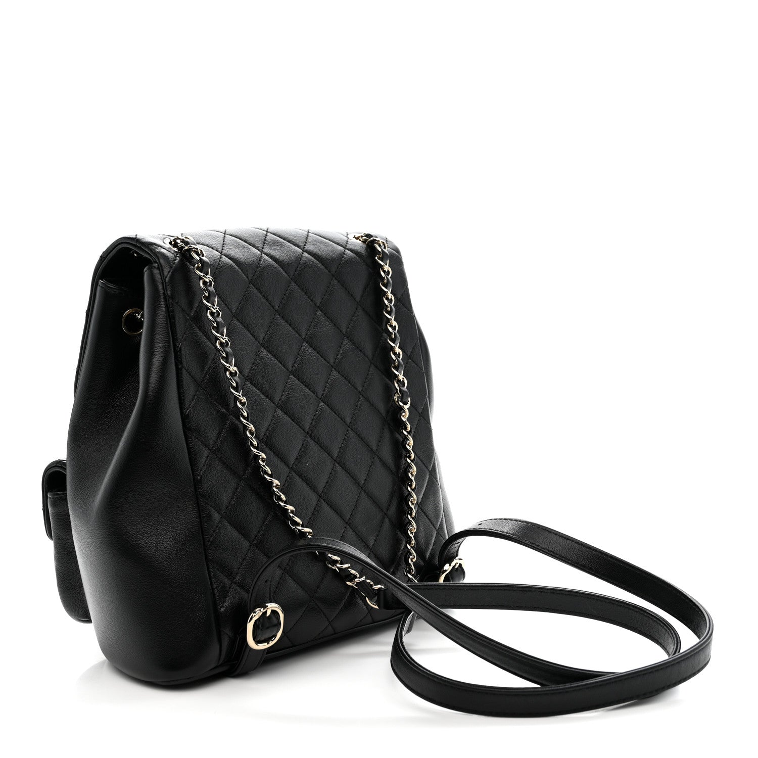 Calfskin Quilted Large Duma Pockets Drawstring Backpack Black