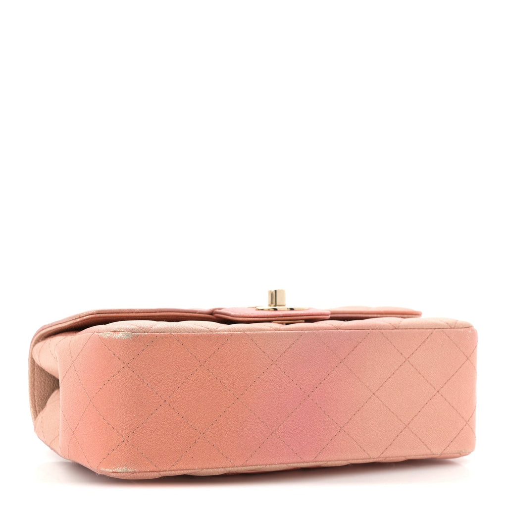 Metallic Lambskin Quilted Ombre Mini Rectangular Flap Pink