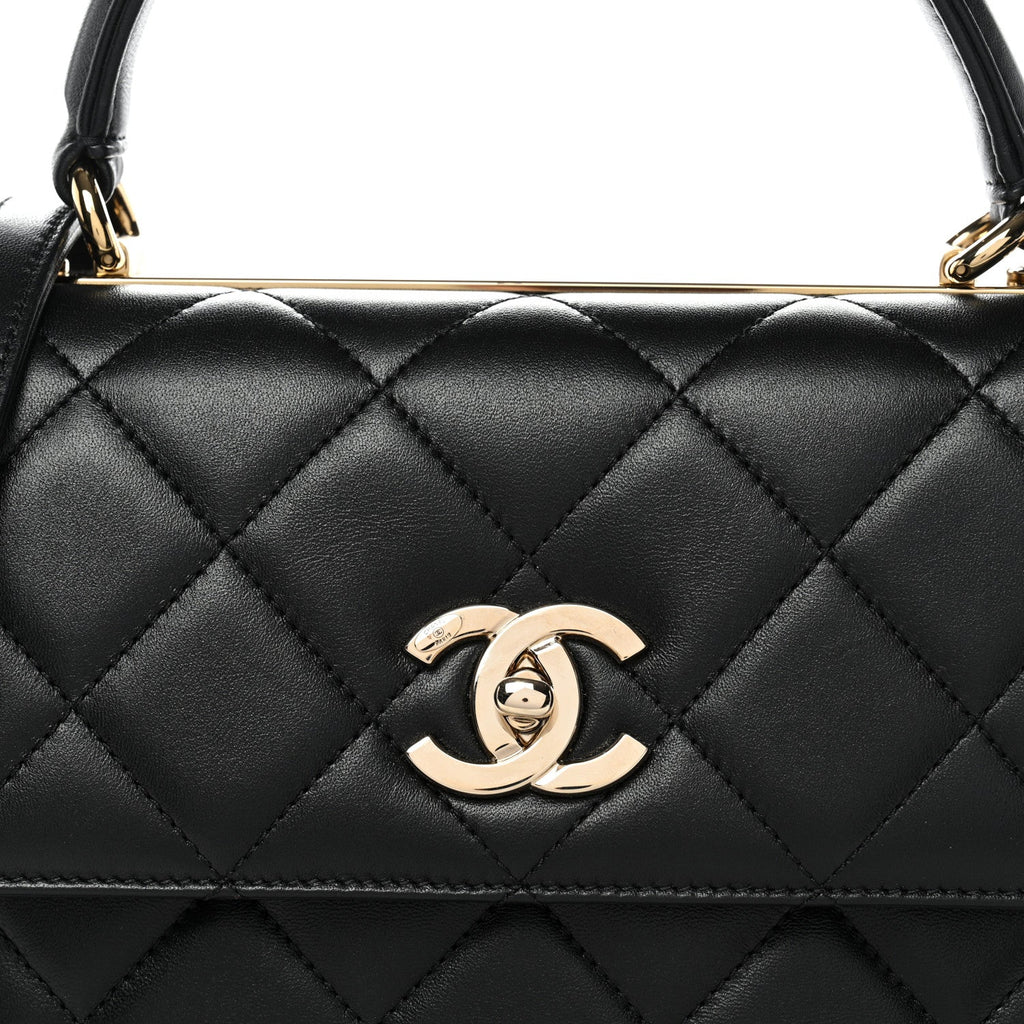 Lambskin Quilted Small Trendy CC Dual Handle Flap Bag Black