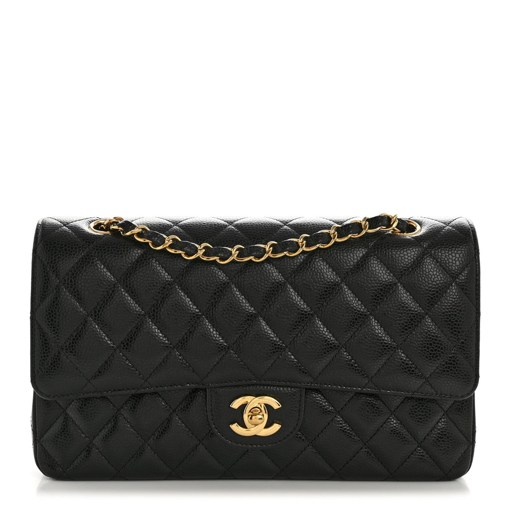 Caviar Quilted Medium Double Flap Black