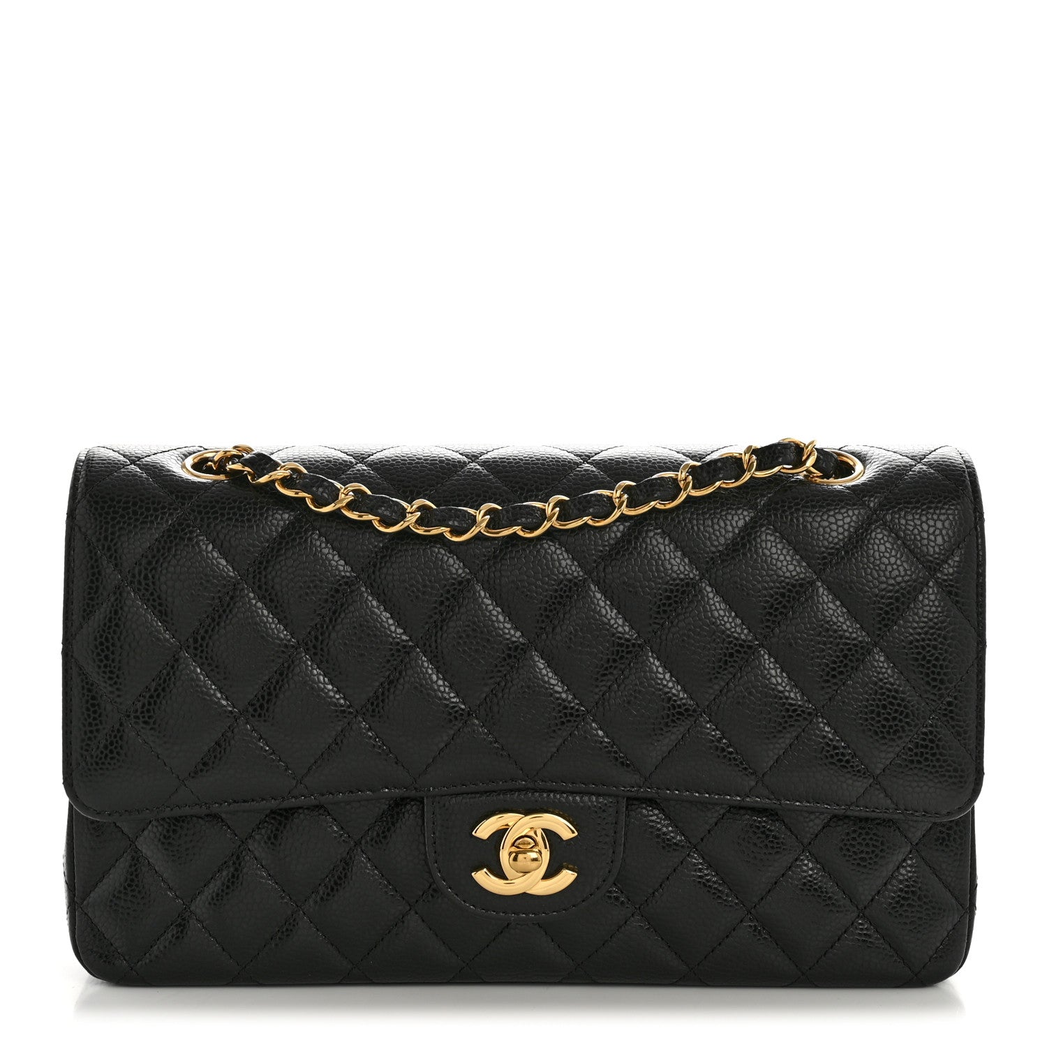 Caviar Quilted Medium Double Flap Black