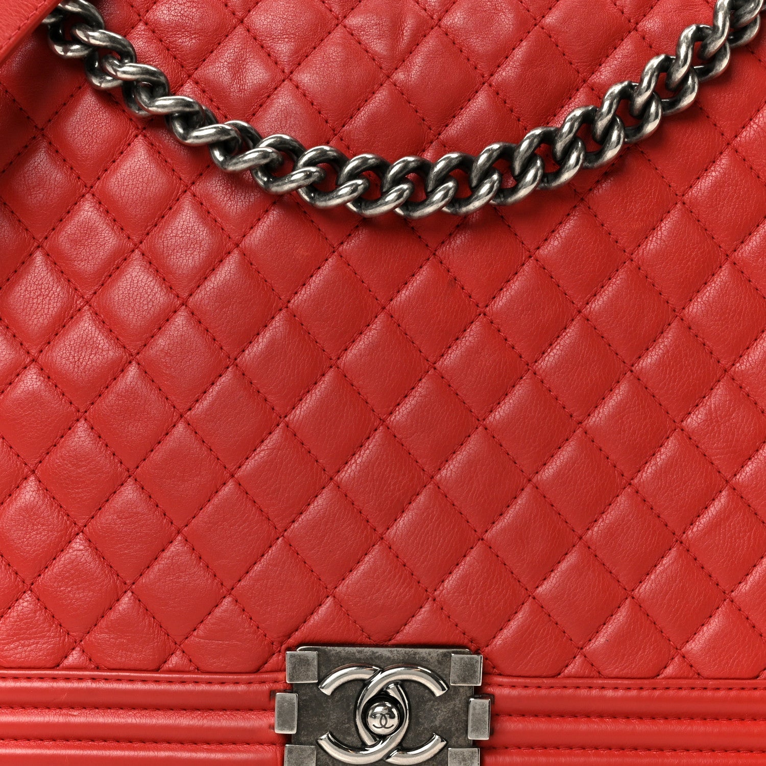 Calfskin Quilted Large Boy Flap Red