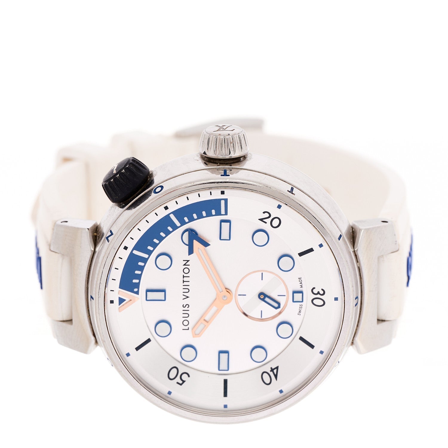 Stainless Steel Rubber 40mm Tambour Street Diver Quartz Watch White