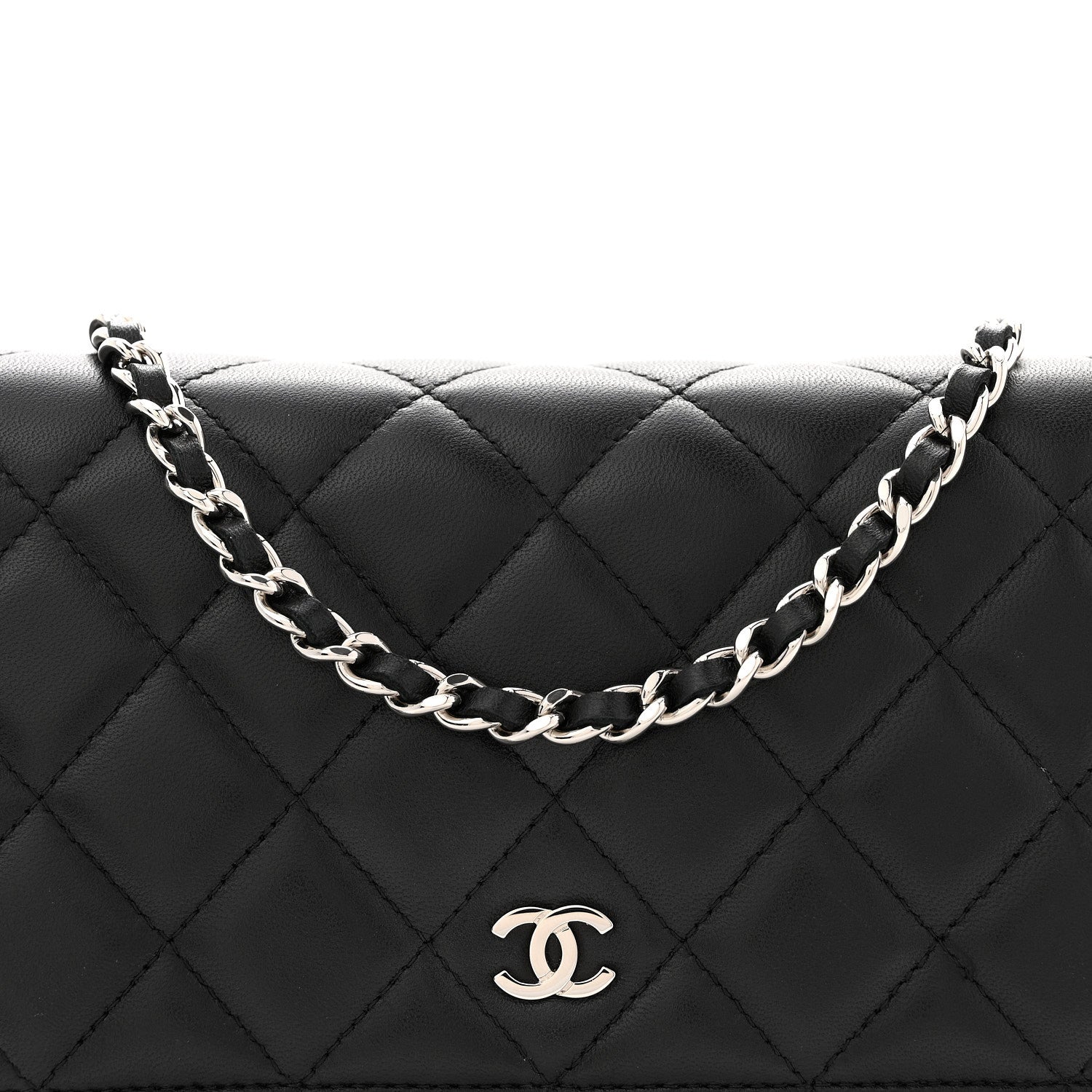 Lambskin Quilted Wallet On Chain WOC Black
