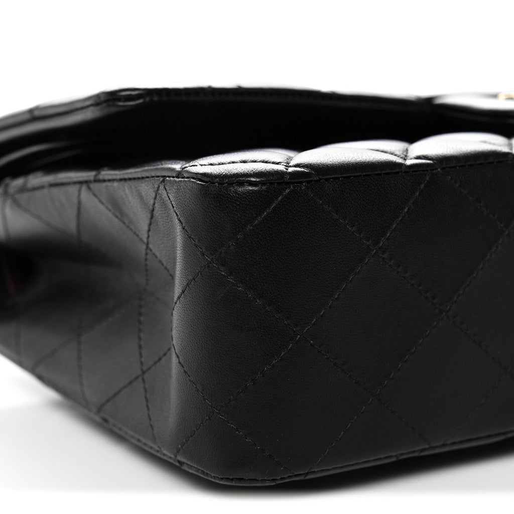 Lambskin Quilted Medium Double Flap Black