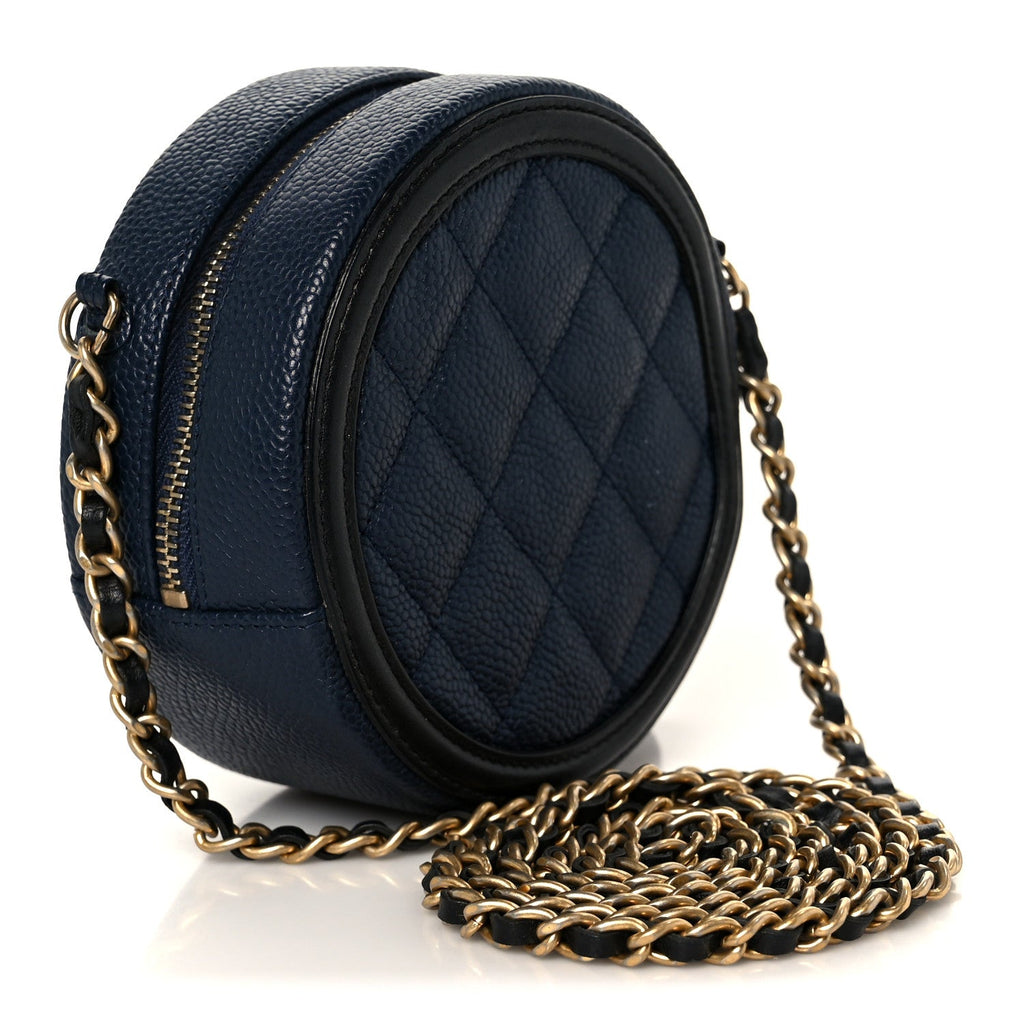 Caviar Quilted Round Filigree Crossbody Navy Black