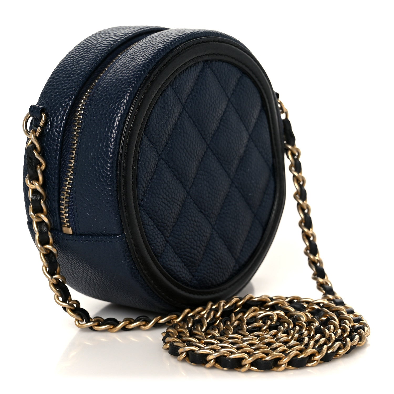 Caviar Quilted Round Filigree Crossbody Navy Black