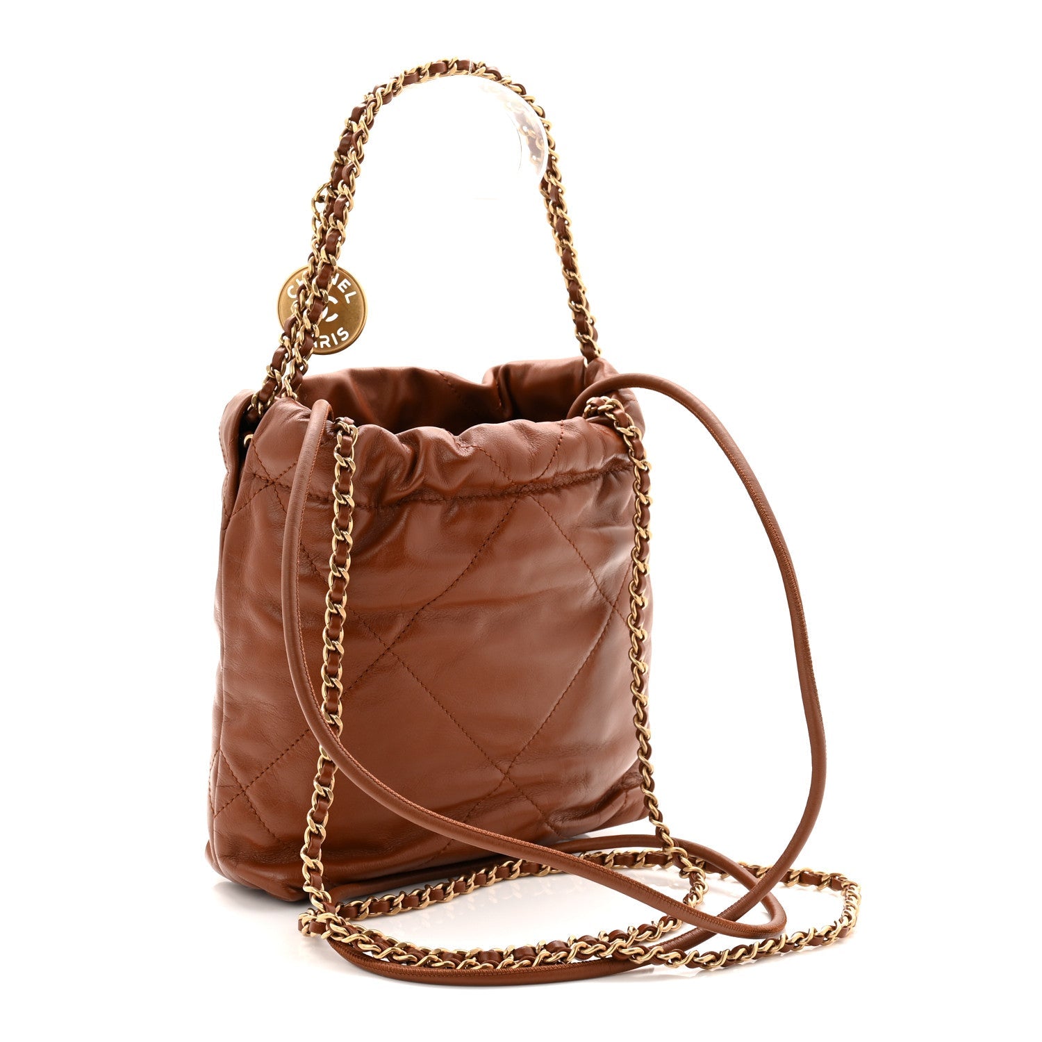 Shiny Calfskin Quilted Mini Chanel 22 Light Brown