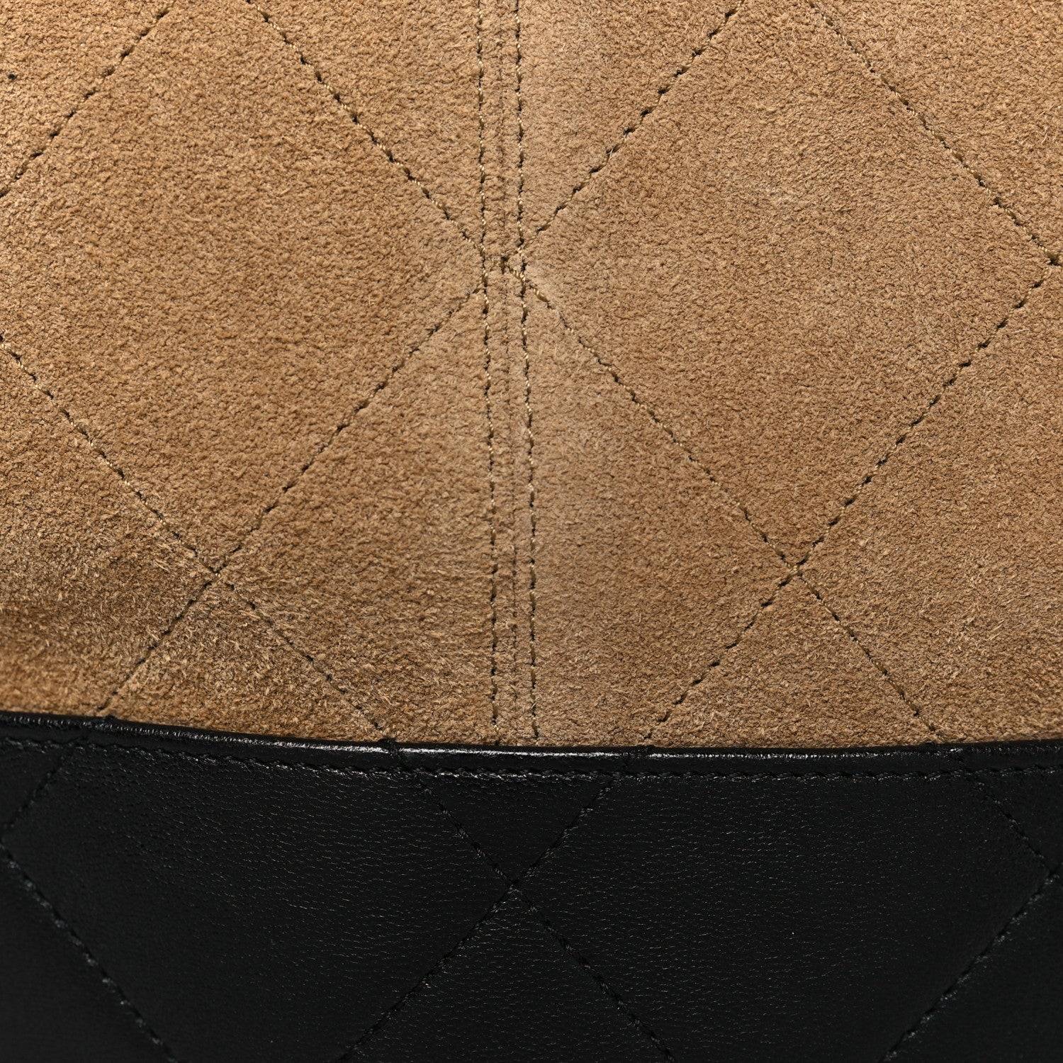 Suede Shiny Lambskin Quilted Large Shopping Bag Beige Black