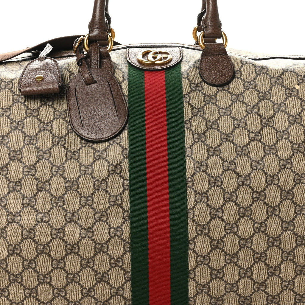 GG Supreme Monogram Textured Dollar Calfskin Web Medium Ophidia Carry-On Duffle Bag Beige Ebony New Acero