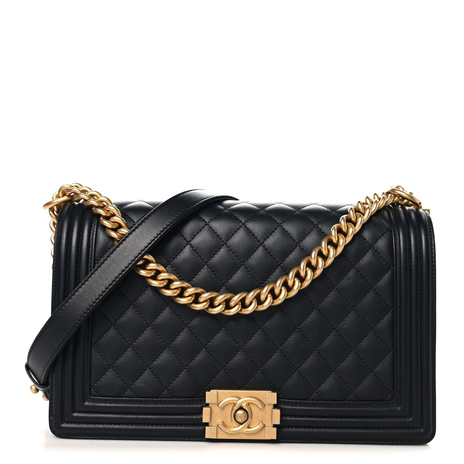 Calfskin Quilted New Medium Boy Flap Black
