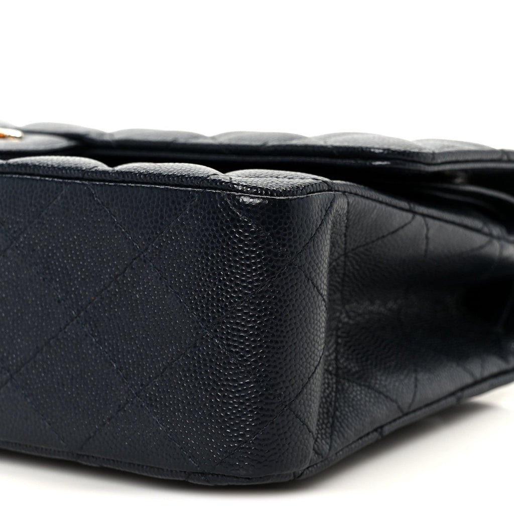 Caviar Quilted Medium Double Flap Navy
