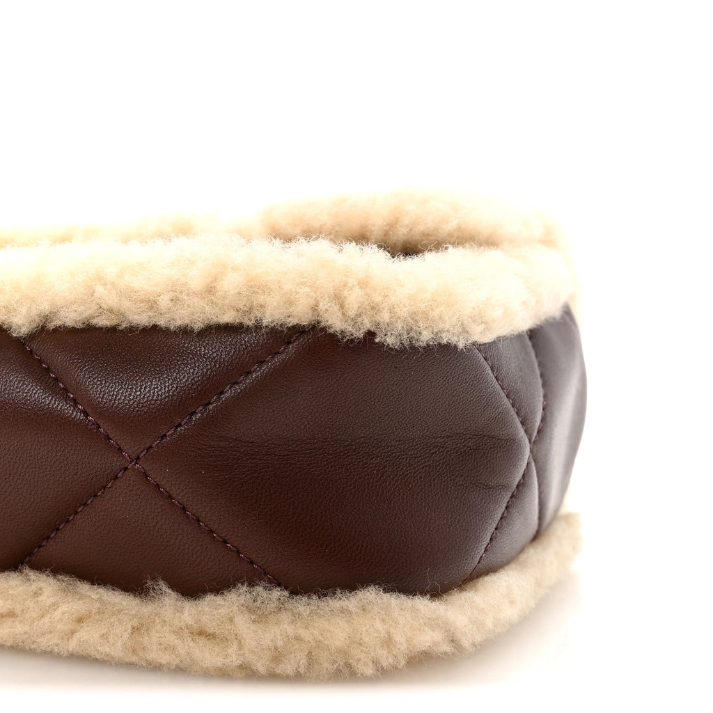Shearling Lambskin Quilted Furry Coco Flap Beige Dark Brown