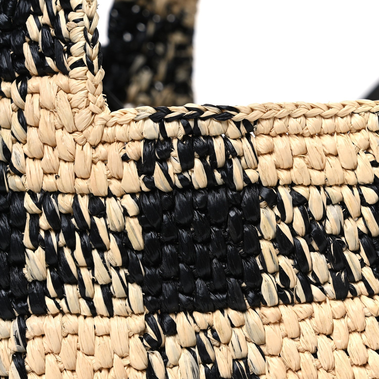 X PAULA'S IBIZA Raffia Mini Font Tote Black Natural