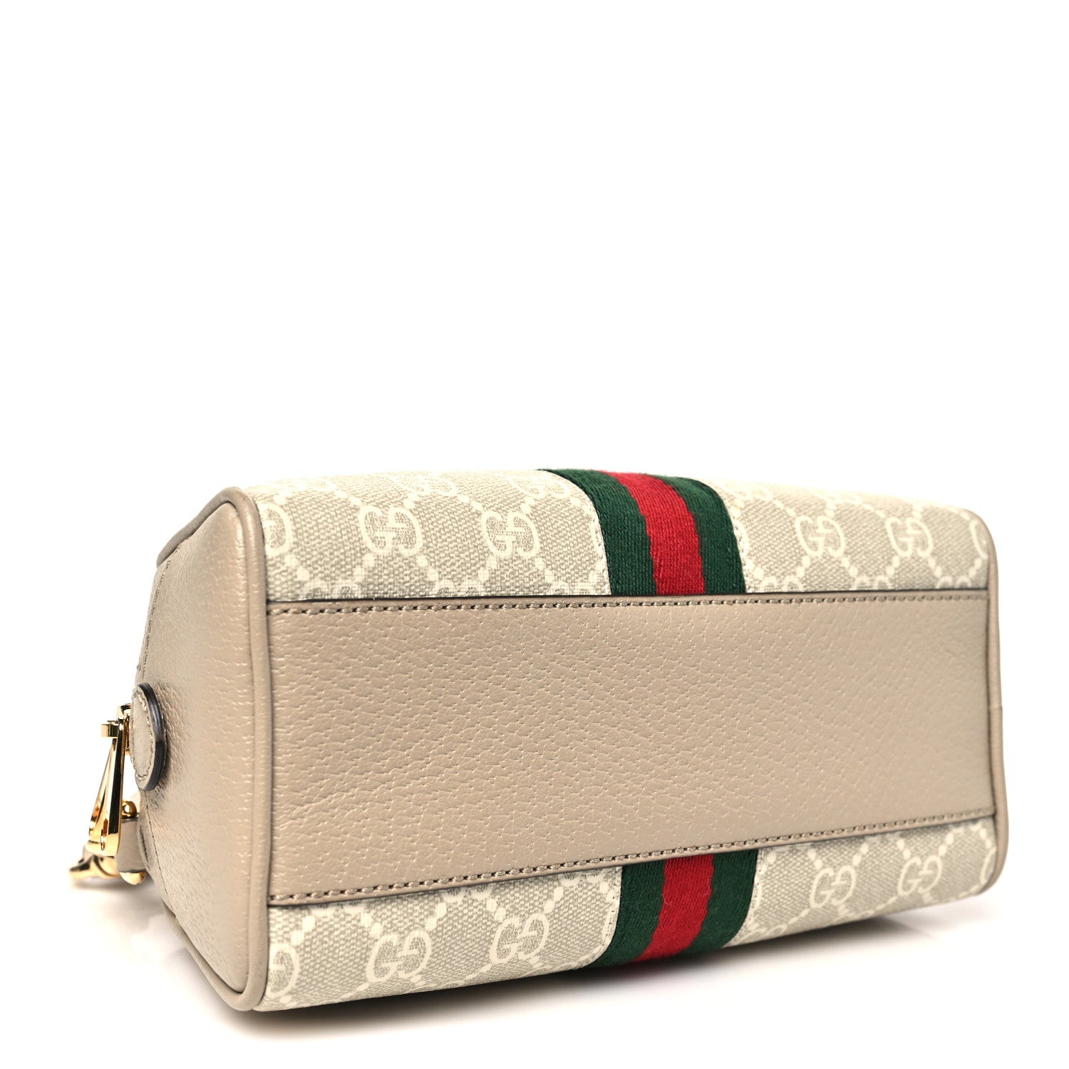 GG Supreme Monogram Textured Dollar Calfskin Web Mini Ophidia Top Handle Bowler Bag Beige Mystic White Oatmeal
