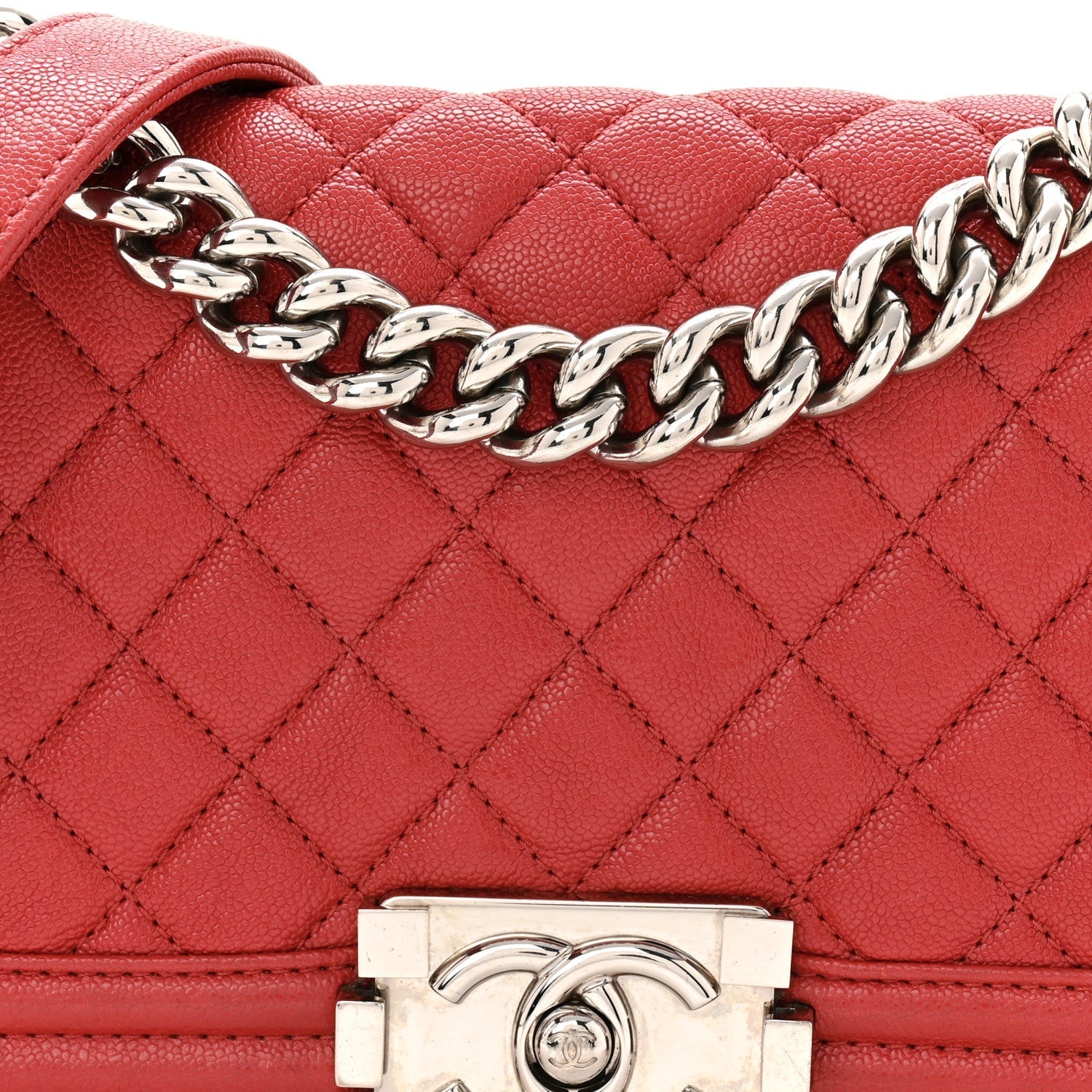 Caviar Quilted Small Boy Flap Red