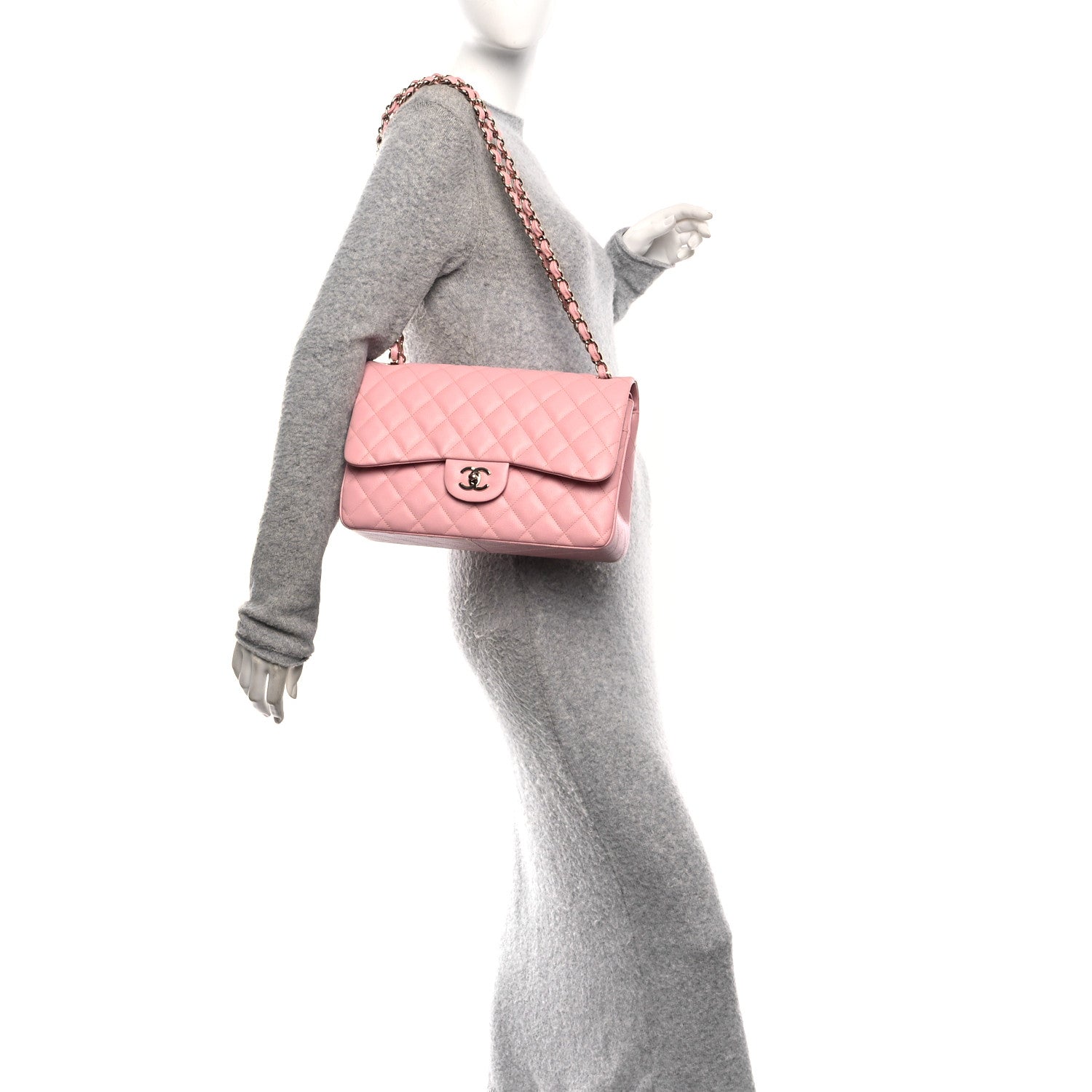Caviar Quilted Jumbo Double Flap Pink