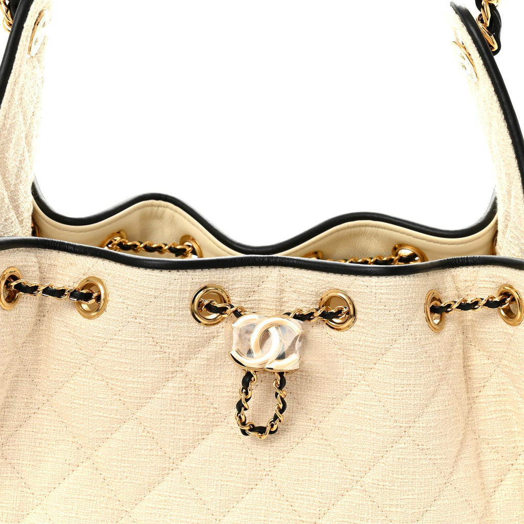 Braided Raffia Calfskin Quilted Small Chanel 25 Handbag White Black