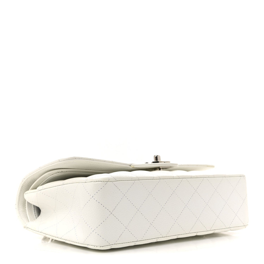 Caviar Quilted Medium Double Flap White