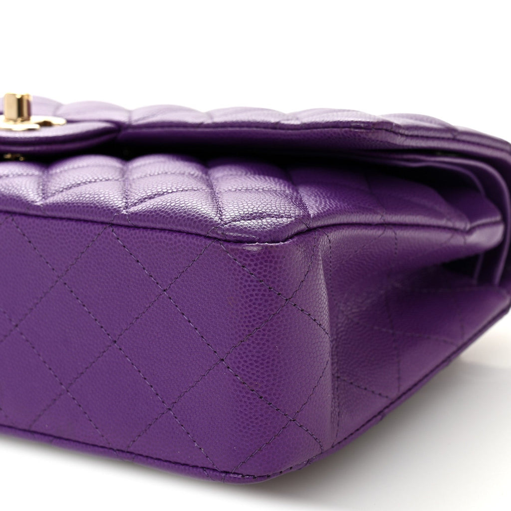 Caviar Quilted Medium Double Flap Purple