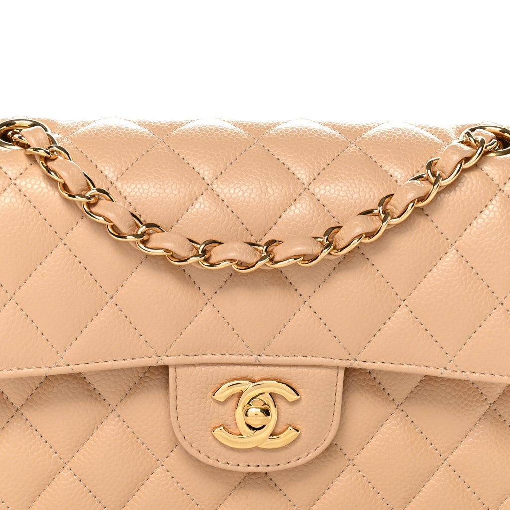 Caviar Quilted Small Double Flap Beige