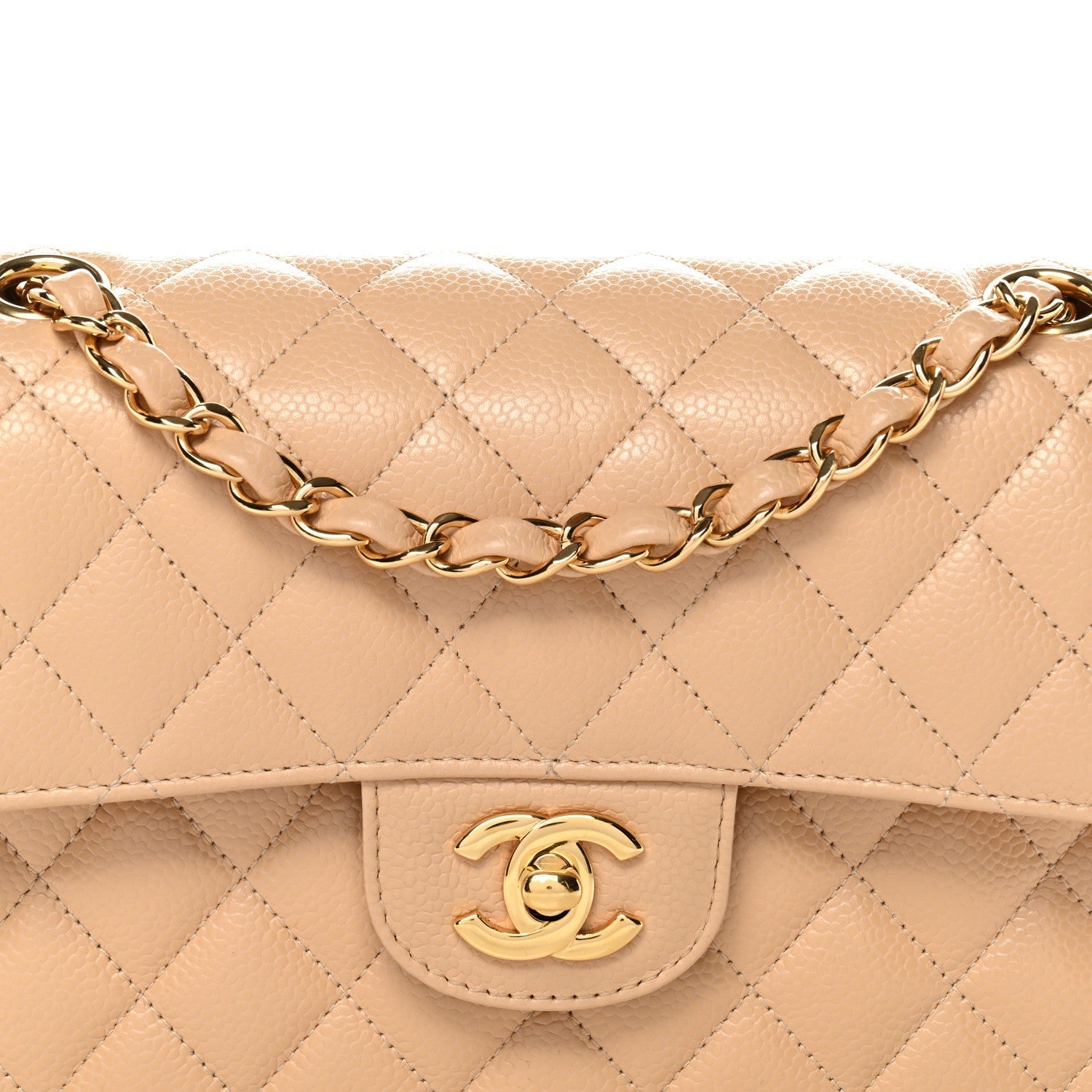 Caviar Quilted Small Double Flap Beige