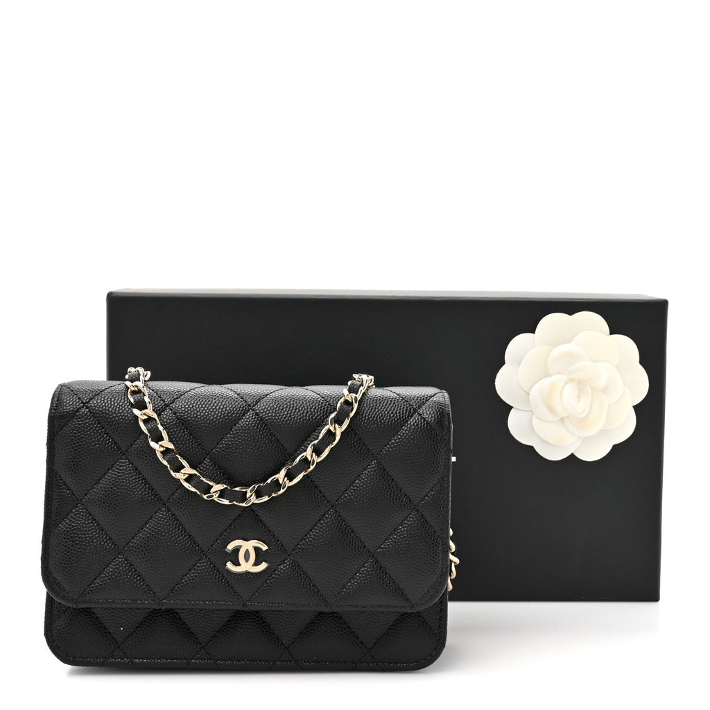 Caviar Quilted Mini Wallet On Chain WOC Black