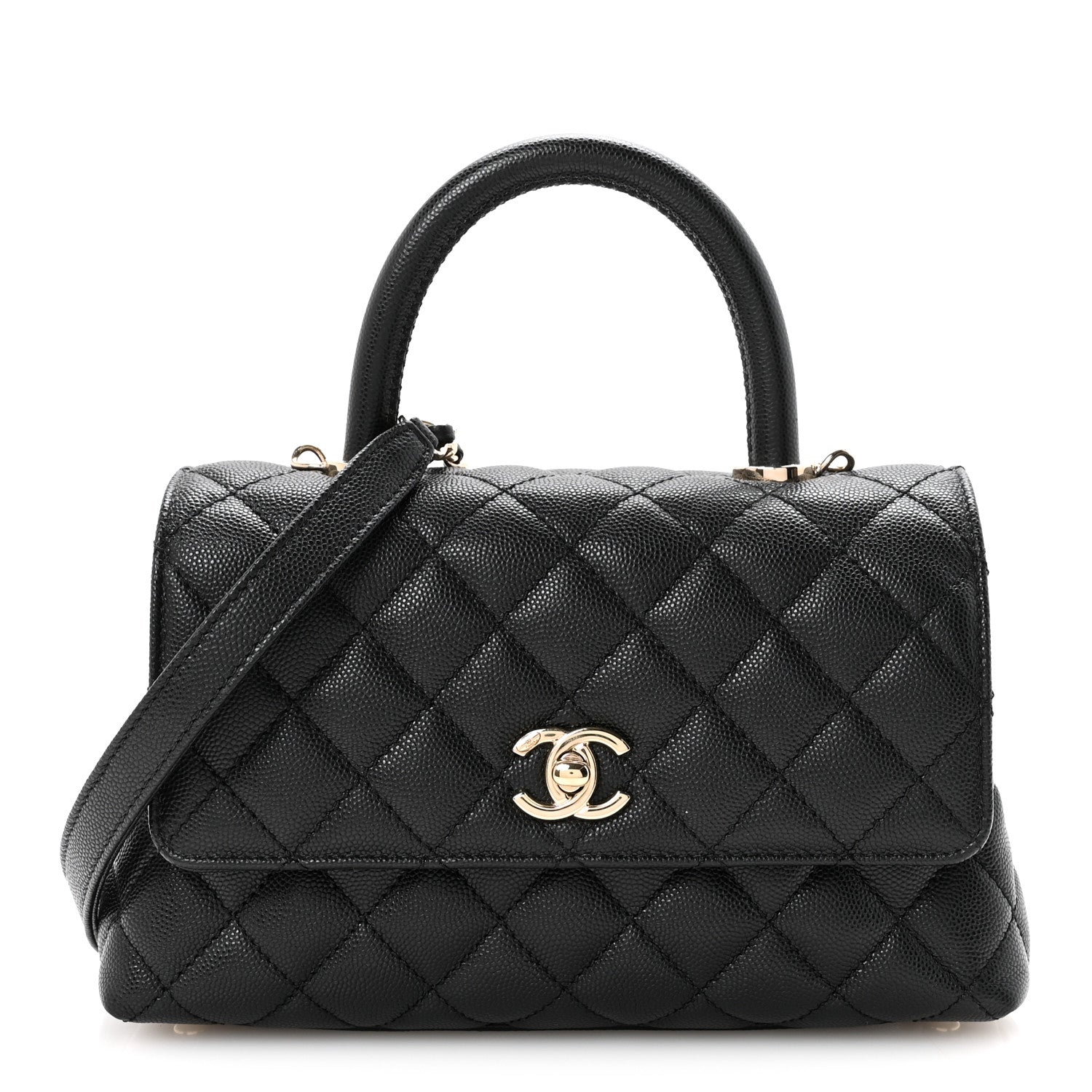 Caviar Quilted Mini Coco Handle Flap Black