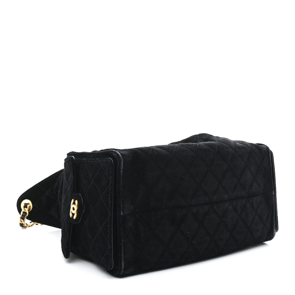 Suede Quilted Medium Chanel 25 Handbag Black