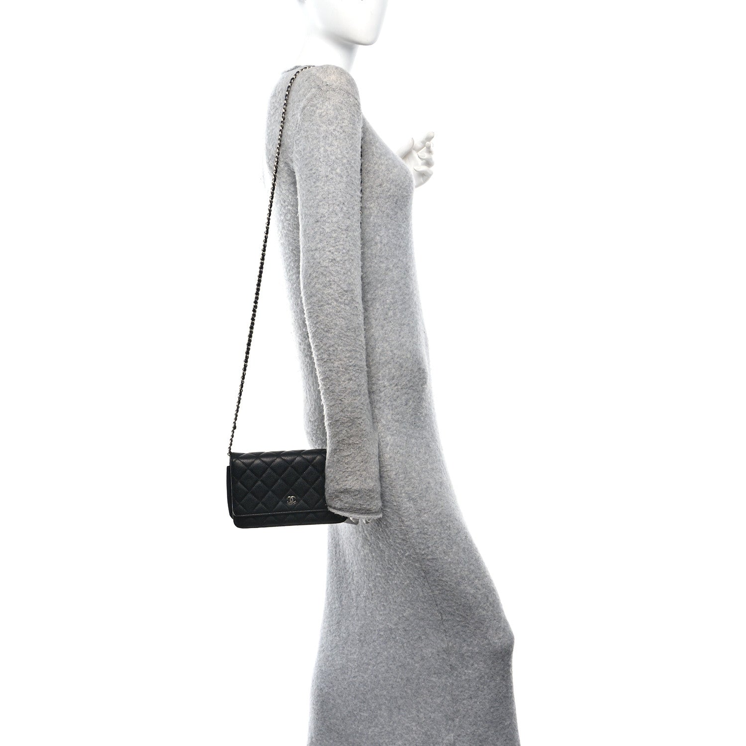 Caviar Quilted Wallet on Chain WOC Black
