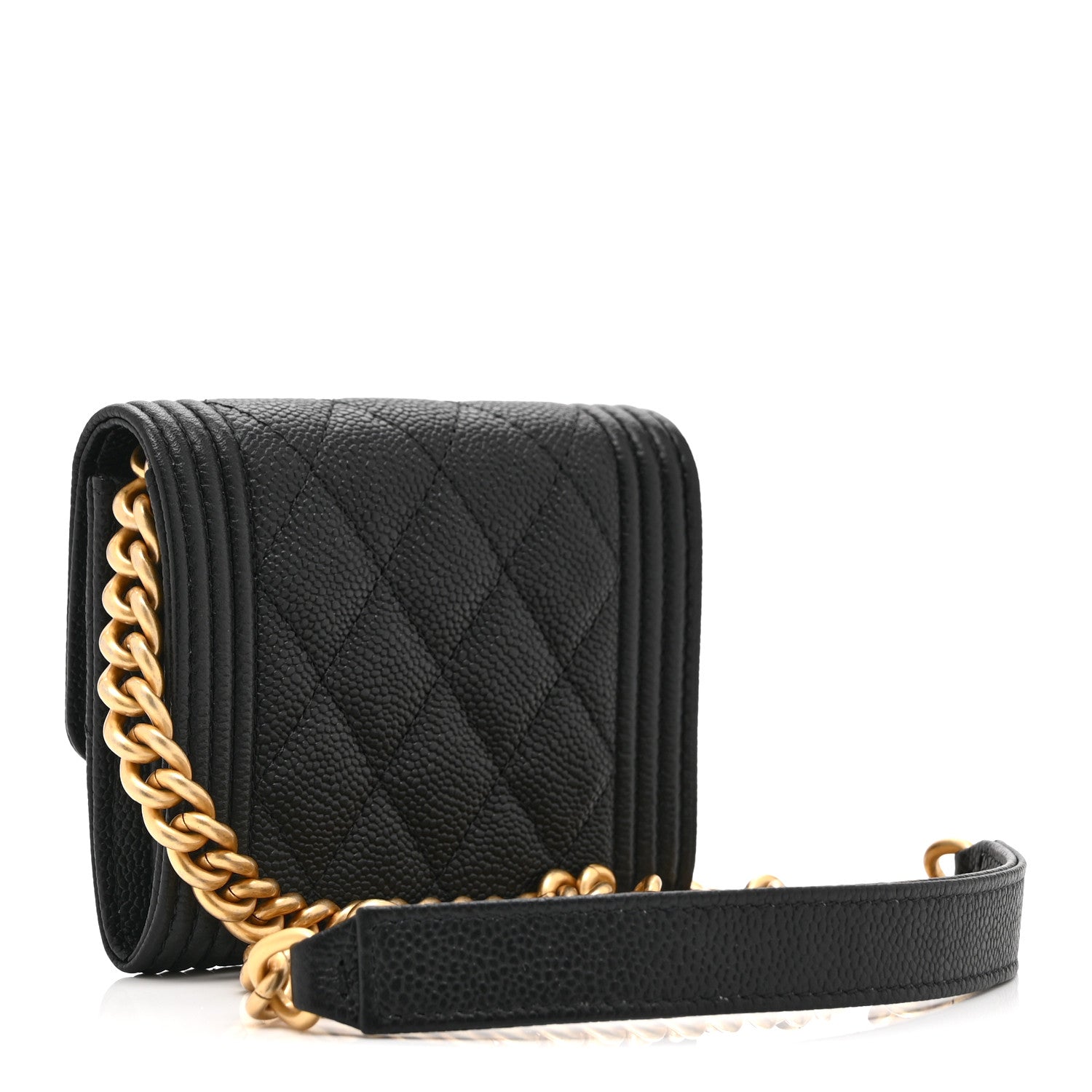 Caviar Quilted Boy Card Holder On Chain Black