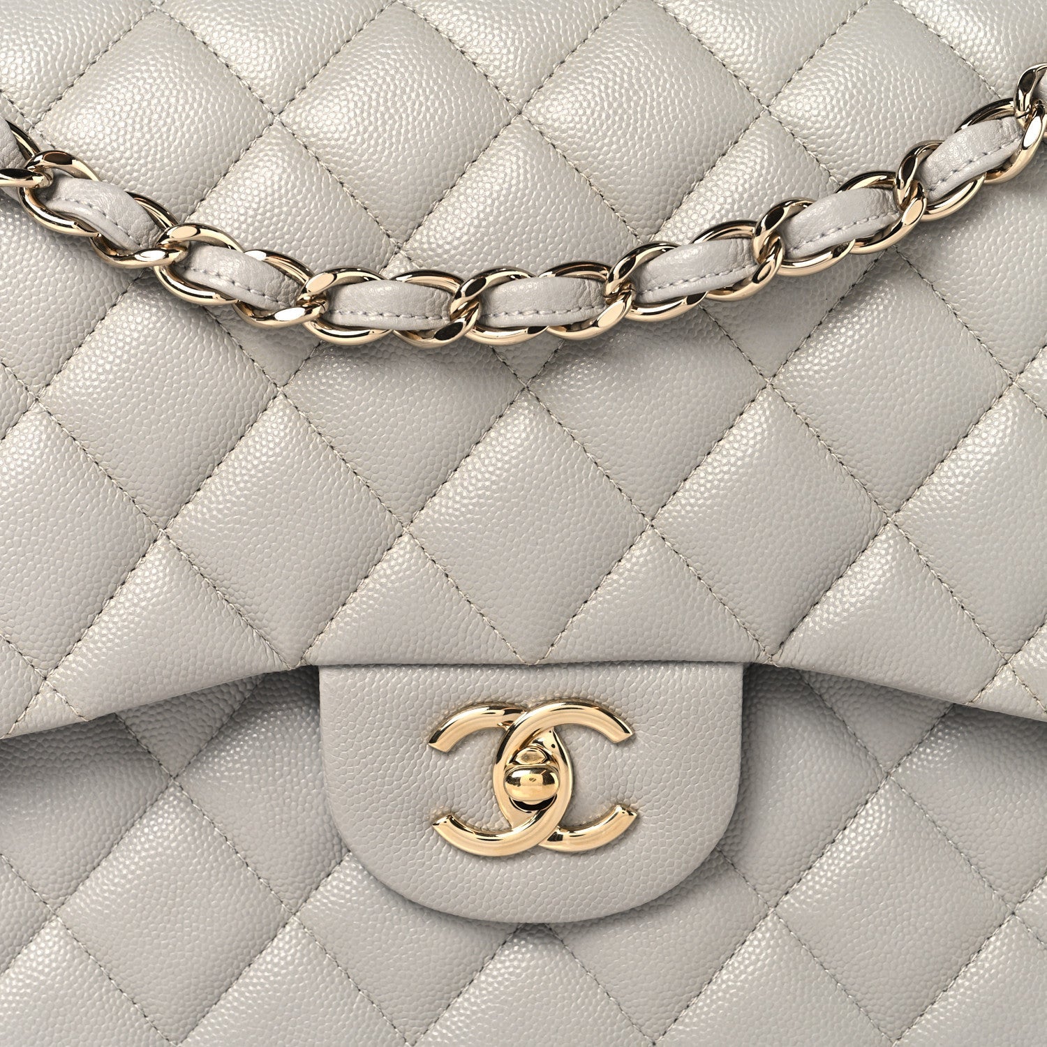 Caviar Quilted Jumbo Double Flap Grey
