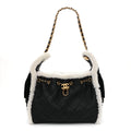 Crumpled Sheepskin Shearling Quilted Small Chanel 25 Handbag Black White