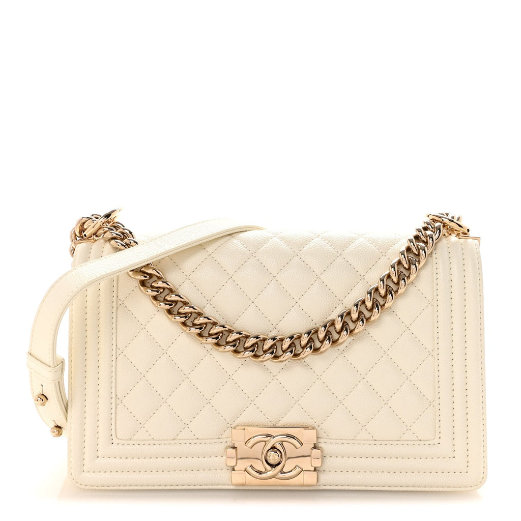 Caviar Quilted Medium Boy Flap White