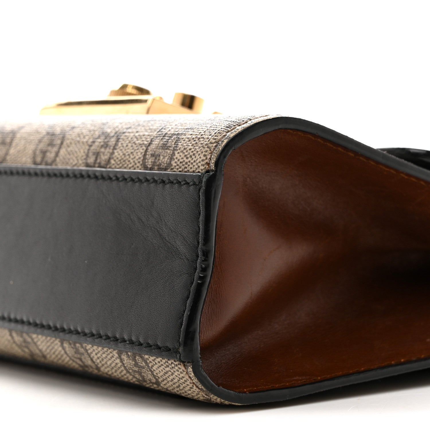 GG Supreme Monogram Calfskin Small Padlock Shoulder Bag Beige Black Cuir