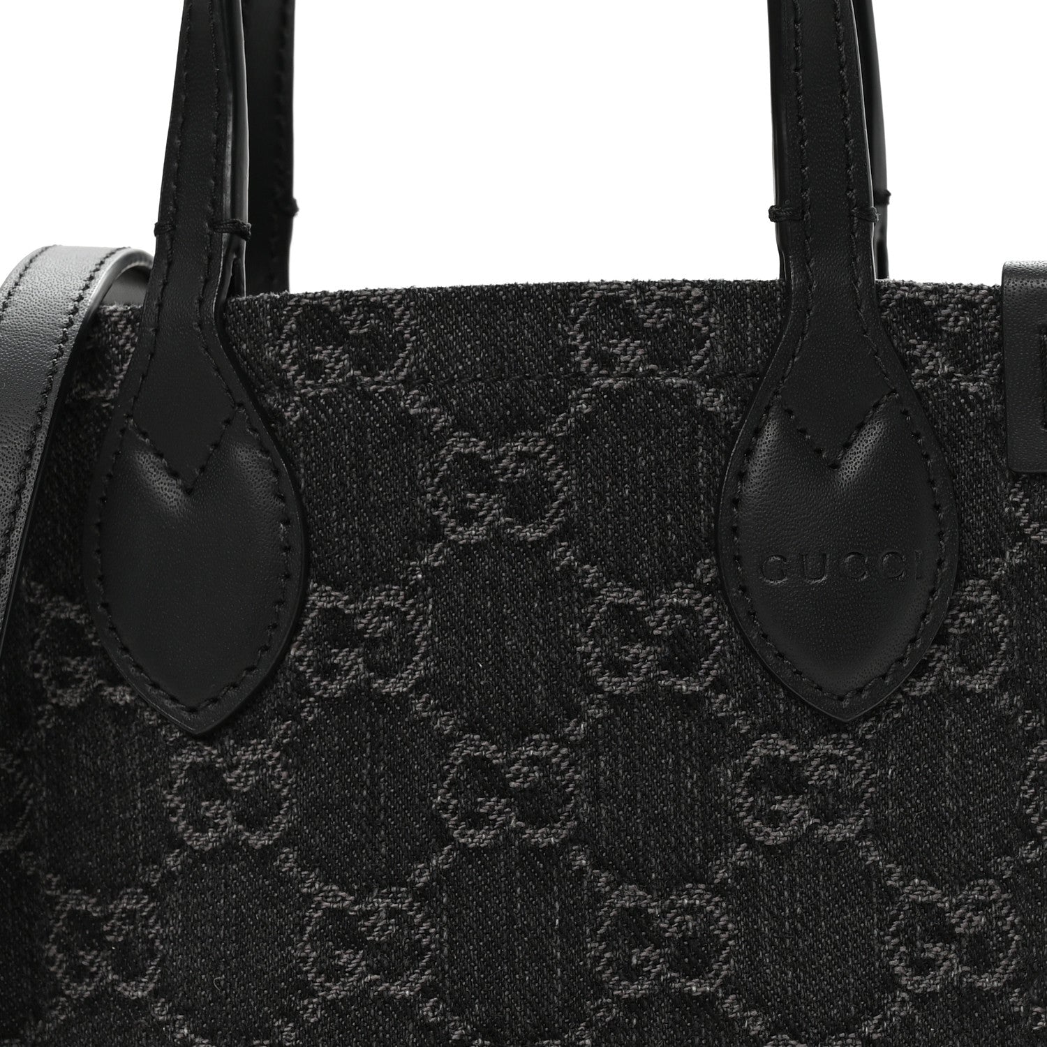 Denim GG Monogram Calfskin Mini Ophidia Tote Bag Black