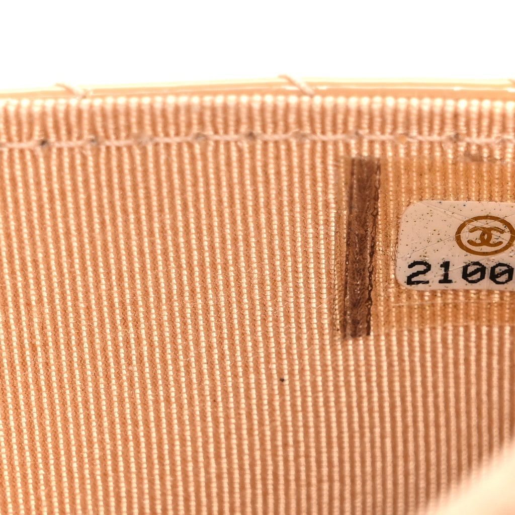 Patent Calfskin Chevron Quilted Wallet On Chain WOC Beige
