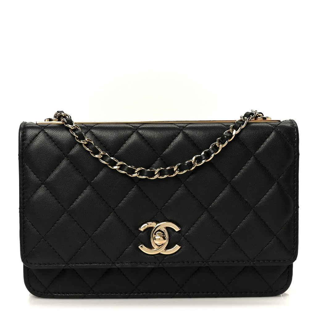 Lambskin Quilted Trendy CC Wallet On Chain WOC Black